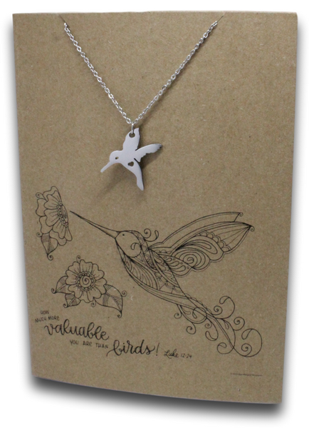 STAINLESS STEEL HUMMINGBIRD PENDANT ON CARD (CHOOSE YOUR CARD!)
