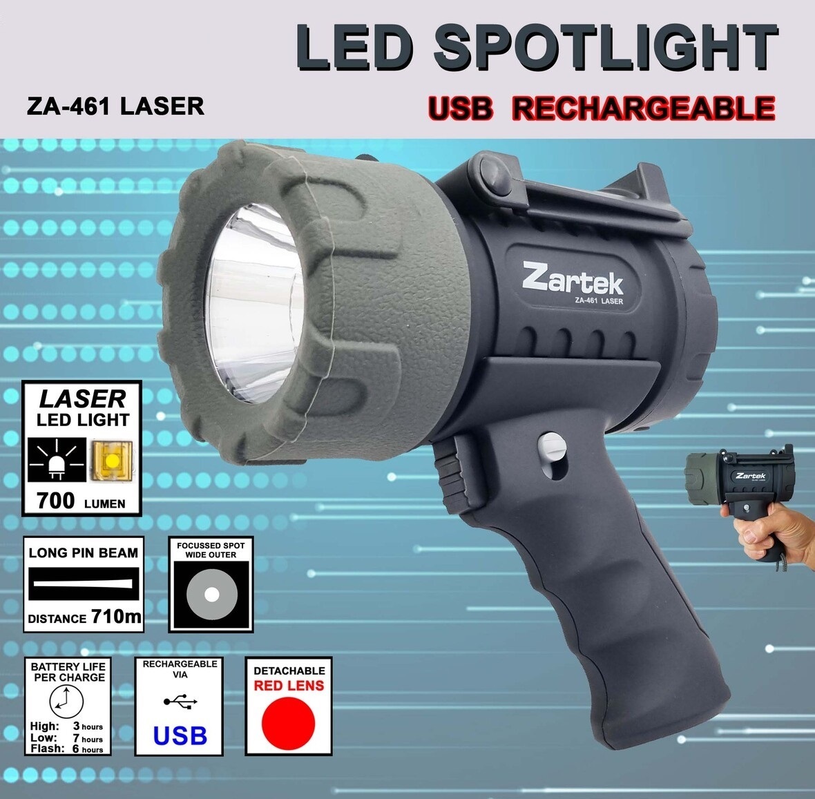ZA-461 LASER LED SPOTLIGHT USB RECHARGEABLE