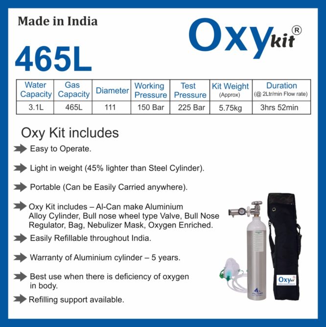465L OXYGEN CYLINDER (FILLED + BULLNOSE REGULATOR & MASK)