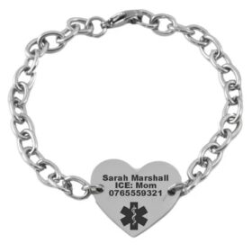 PERSONALIZED HEART MEDICAL ALERT CHARM BRACELET