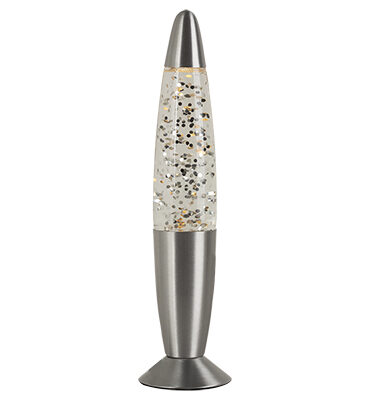 SILVER GLITTER LAMP - SILVER METAL CAP & BASE WITH CLEAR WATER