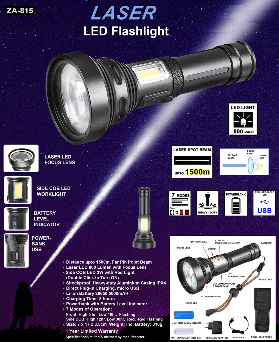 ZA-815 LASER LED FLASHLIGHT USB RECHARGEABLE